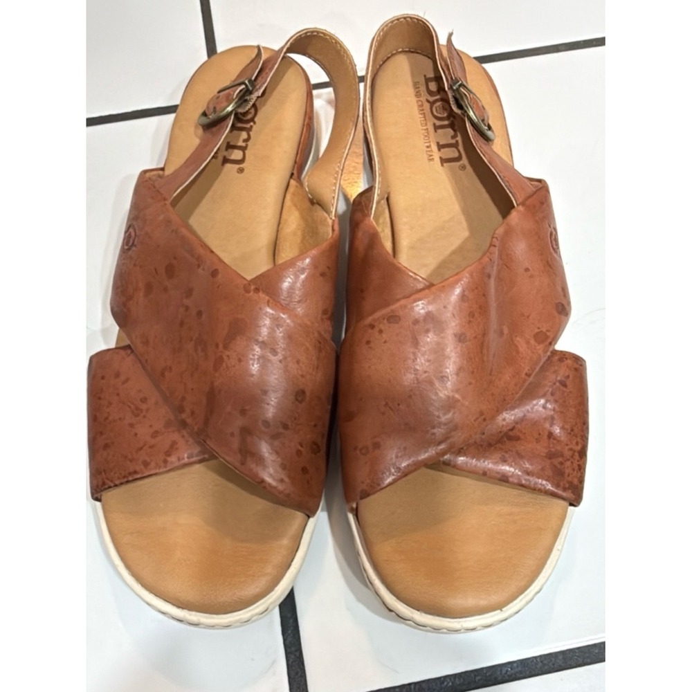 🤎 Børn Brown Leather Slingback Sandals Criss Cross Comfort Size‎ 8M 🤎